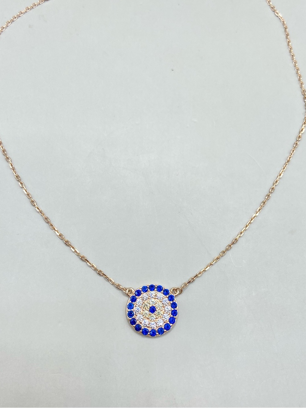 Rose Gold Plated Sterling Silver Cubic Zirconia Evil Eye Necklace